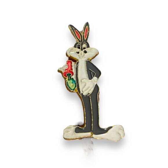 Looney Tunes Bugs Bunny Brooch 2" Pin Goldtone Enamel Warner Bros VTG C14Q - Picture 2 of 6